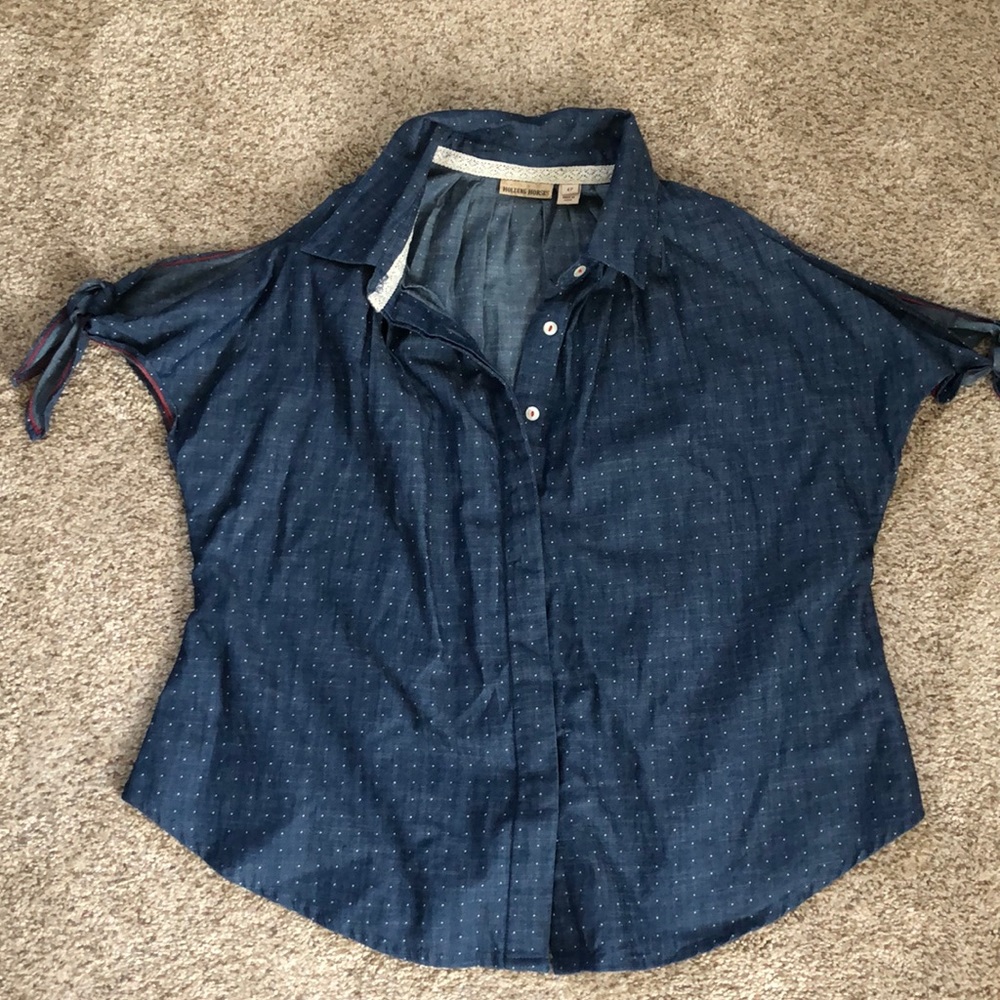 Chambray Cold Shoulder Button Down Top - image 1
